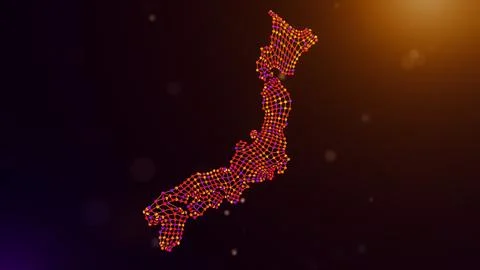 Japan Digital Network Map With Connected Data Visualization Stock Illustration