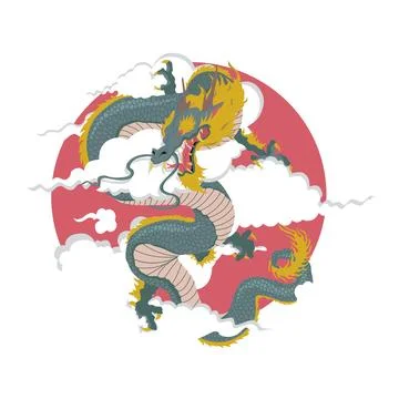 Japan dragon. Color vector flat cartoon illustration. Stock Illustration