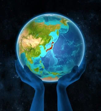 Japan on Earth in hands Stock Illustration