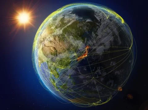 Japan on Earth with network Stock Illustration