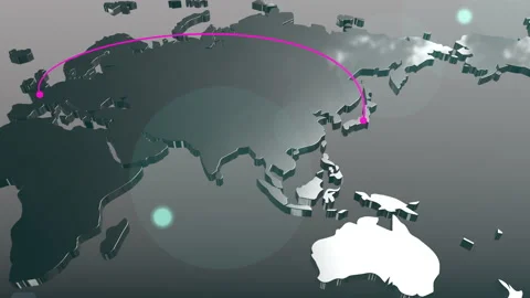 Japan to England connection world map animation Stock Footage 155285189