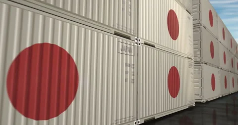 Japan export cargo containers in row endless Stock Footage 304766092
