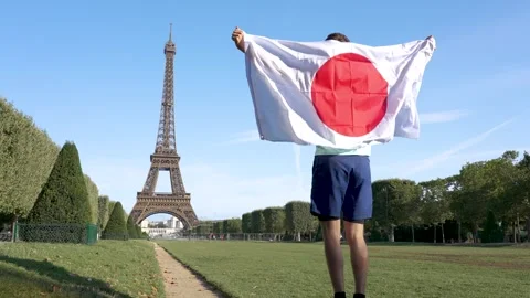 Japan flag and the Eiffel tower Stock Footage 249202193