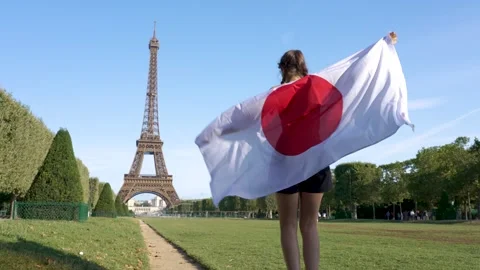 Japan flag and Eiffel tower Stock Footage 249202194
