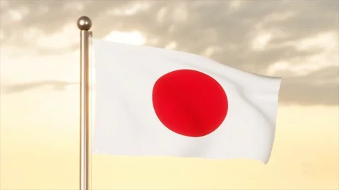 Japan Flag blowing in the wind with sunset sky background, 4k Animation Stock Footage 239160290