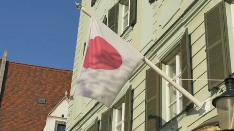 Japan Flag on Building Stock Footage 69272806