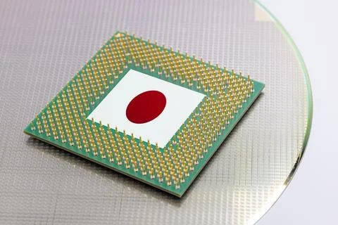 Japan flag on Computer Chip for Chip War Concept Global chipmakers CPU Cent.. Stock Photos