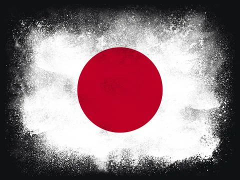 Japan Flag design composition of exploding powder and paint, isolated on a bl 스톡 일러스트