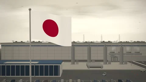 Japan Flag Flying Over Semiconductor Fabrication Plant Cleanroom seamless loop Stock Footage 344782252