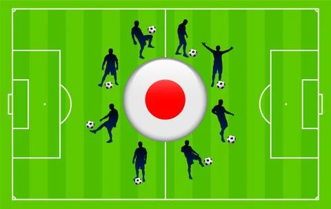 Japan Flag Icon Internet Button with Soccer Match Stock Illustration