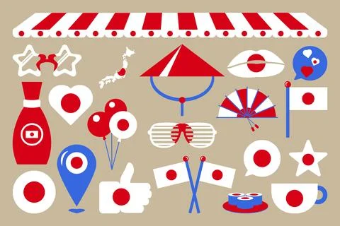 Japan Flag Independence Day Elements Set Illustrazione stock