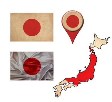 Japan flag, map and map pointers Stock Illustration