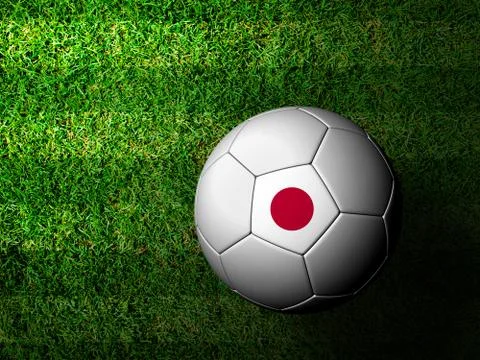 Japan flag pattern 3d rendering of a soccer ball in green grass Stock Illustration