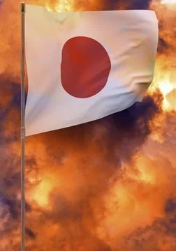 Japan flag on pole with sky background Stock Illustration