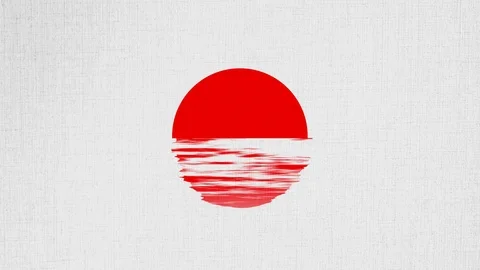 Japan flag with red sun reflected on water Stock Footage 121764791