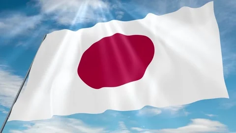 Japan Flag Seamless Loop 4k 60fps on Sky Background Stock Footage 341758354
