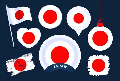 Japan flag vector collection. big set of national flag design elements in dif Stock Illustration