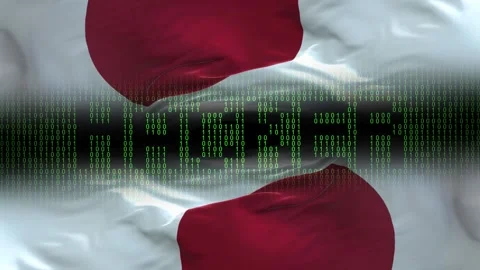 Japan flag - Waving flag on matrix binary code background Stock Footage 321420130
