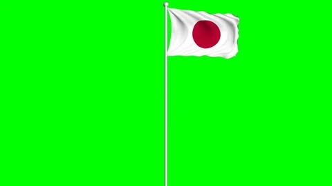 Japan Flag Waving Fluttering on Wind Loopable Green Blue Screen Matte Stock Footage 77579360