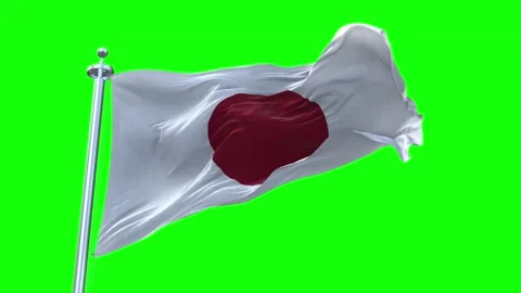 Japan Flag Waving in Loopable and Textured green screen background Stock Footage 296876798