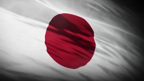 Japan Flag Waving with Red Circle Sun Symbol, Minimal White Fabric Background Vídeo Stock 333320451