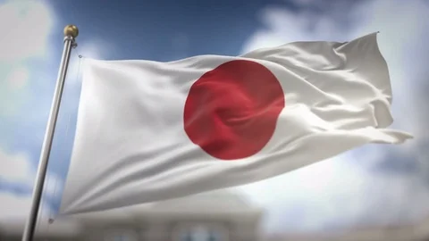 Japan Flag Waving Slow Motion 3D Rendering Blue Sky Background - Seamless L.. Stock Footage 75348025