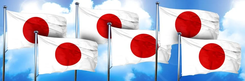 Japan flags, 3D rendering, on a cloud background イラスト素材