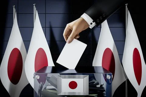 Japan flags, hand dropping ballot card into a box Stock Illustration