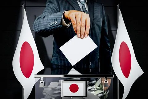 Japan flags, hand dropping voting card - election concept - 3D illustration Stock Illustration
