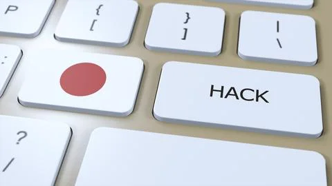 Japan Hack of Country or Hacker Attack 3D Illustration. Country National Flag Stock Illustration