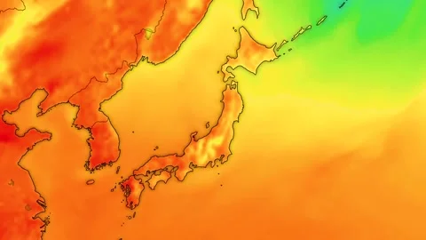 Japan Heatwave Weather Map Animation Temperature Forecast 4K Video Stock Footage 341800008