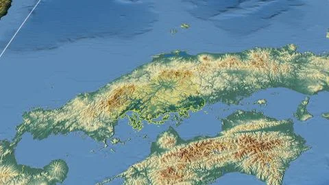 Japan - Hiroshima outlined on physical map Illustrazione stock