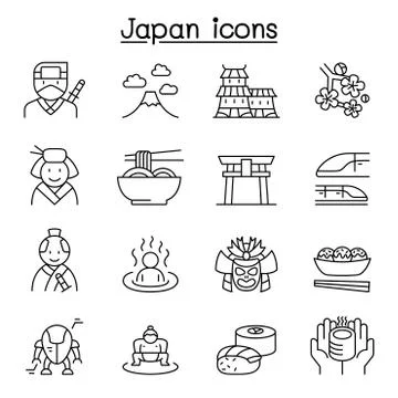 Japan icon set in thin line style イラスト素材