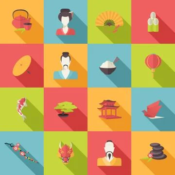 Japan icons flat Illustrazione stock
