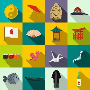 Japan icons set flat Stock Illustration