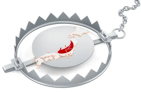 Japan inside bear trap, 3D rendering Stock Illustration