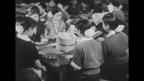 JAPAN: Japanese women eating in a cafeteria. Stock Footage