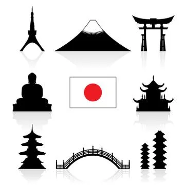 Japan Landmarks Icon Set. Stock Illustration