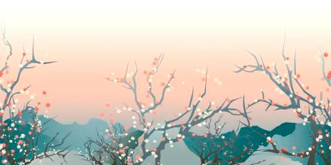 Japan landscape Stock Illustration