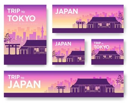 Japan landscape vector banners set. Vector design illustration Stock Illustration