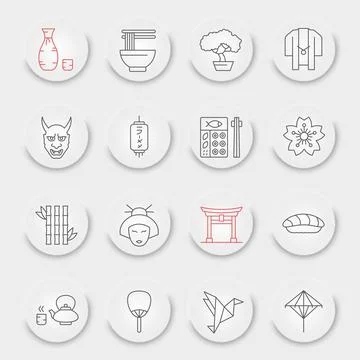Japan line icon set Stock Illustration