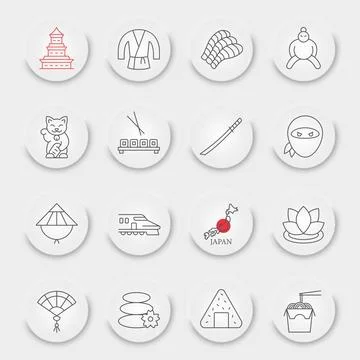 Japan line icon set Stock Illustration