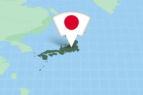 Japan Location Highlighted on Asian Map with Flag Icon. Stock Illustration