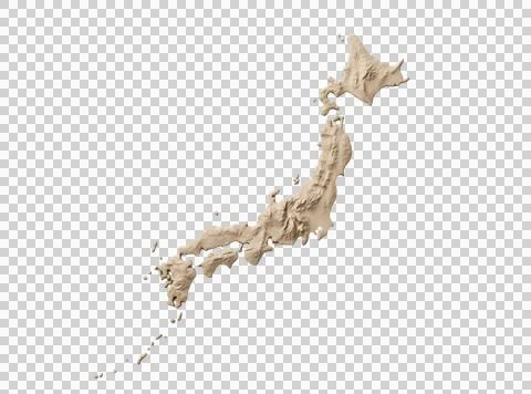 Japan map 3d rendering, earth relief top view of japan, land map, isolated. Stock Photos