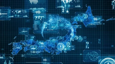 Japan map and technology concept. Digita... | Stock Video | Pond5