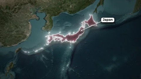 Japan Map Animation Glowing Borders and Label on Satellite Earth Stock Footage 325330515