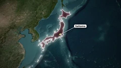 Japan Map Animation Highlighting Saitama Prefecture on Satellite Earth Map Stock Footage 325802487