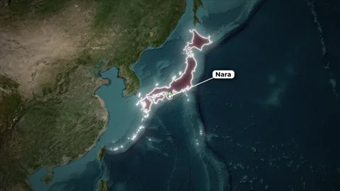 Japan Map Animation with Nara Prefecture and Satellite Map Background Video stock 325895602