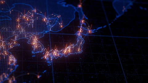 Japan map big data visualization. Futuristic digital map infographic of Japan Stock Footage 335696716