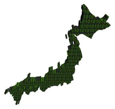 Japan map with binary code on white illustration 库存插图